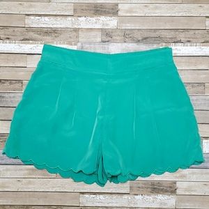 Green Scallop Hem Shorts